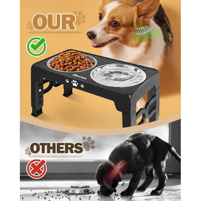 Elevated Dog Bowls, Dog Feeder with 2 Stainless Steel Dishes &1 Slow Feeder Bowl, 5 Heights Adjustable Raised Stand for Medium Large, Food Dishes