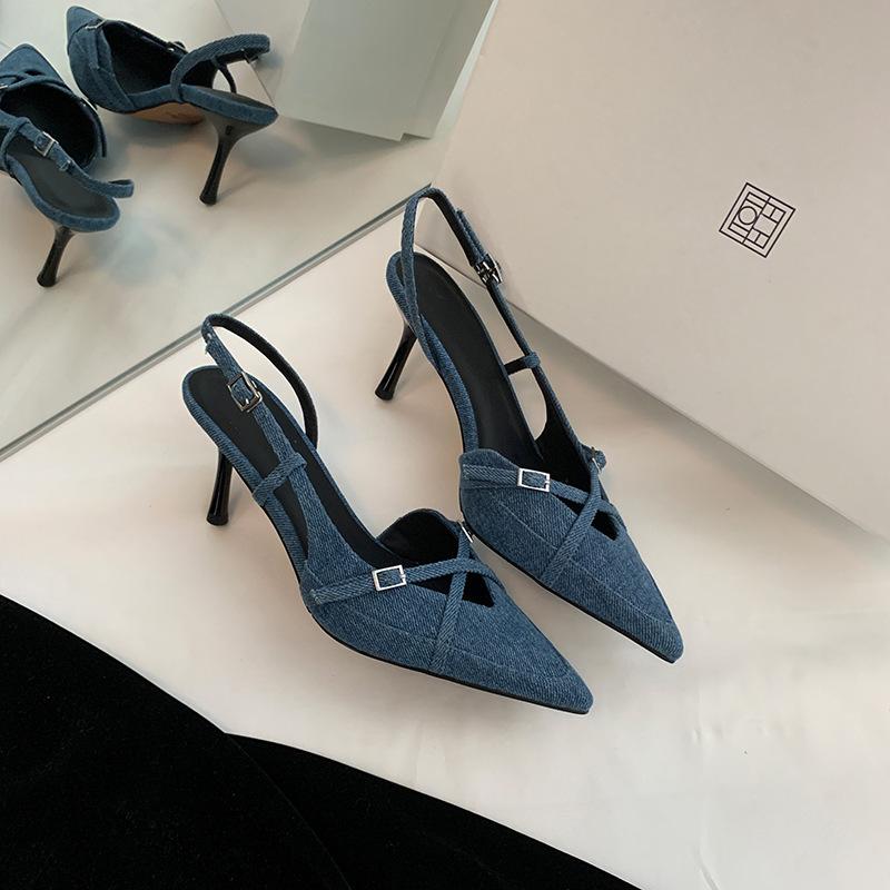 2025 spring and summer new women's shoes fashion pointed head bag head sandals elegant temperament versatile thin heels light mouth shoes high heels