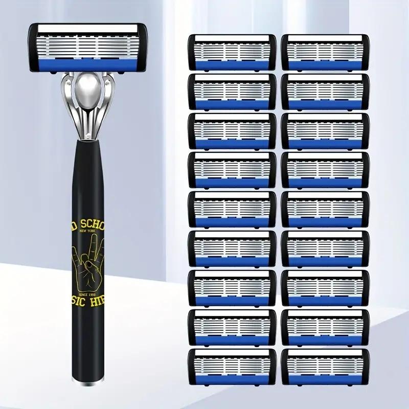 Classic 6-layer Manual Razor Set, 1 Handle With 12/18 RefillsStainless Steel Manual Shave Razors For Daily Face Care