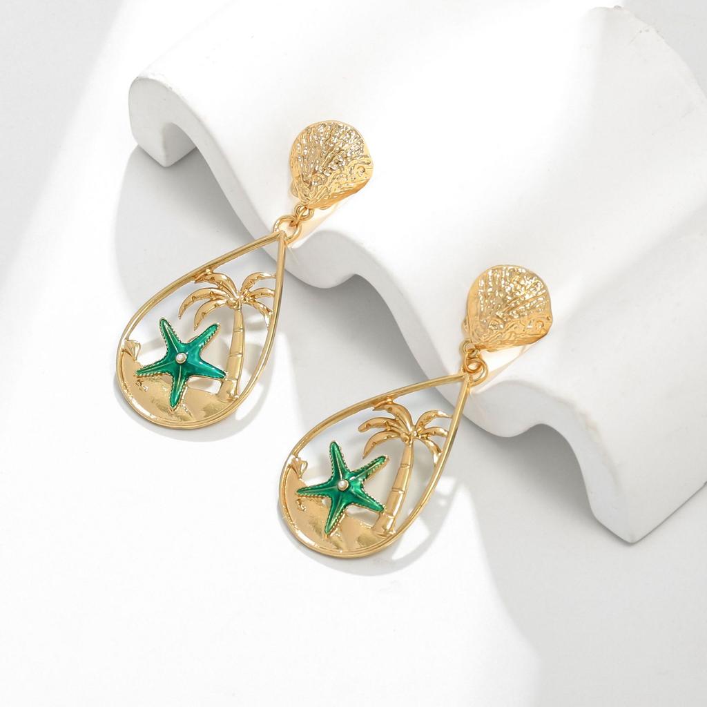 Europe and the United States INS popular e-commerce goods holiday style starfish coconut tree hollow earrings