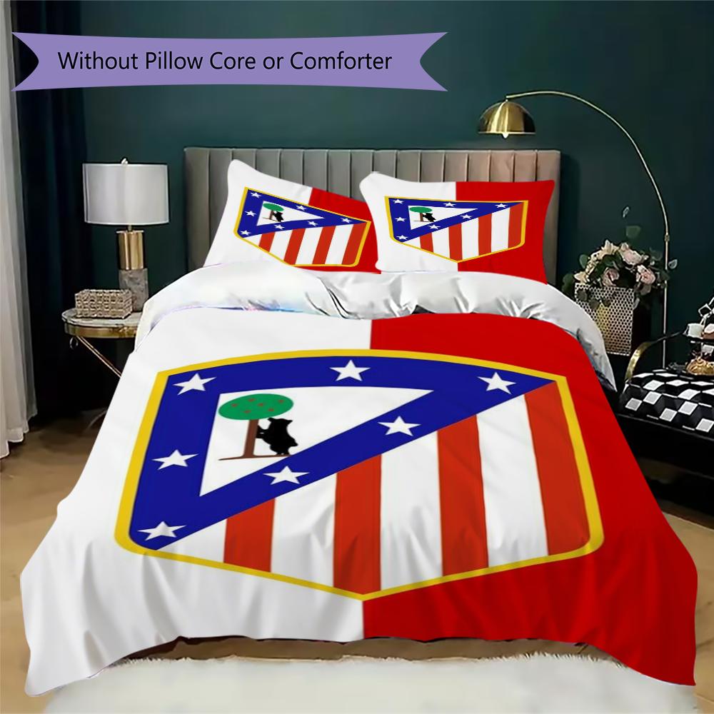 Atletico Madrid Pattern Bedding,Quilt Set Quilt Cover Pillowcase Home Birthday Gift(1 * Duvet Cover + 2 * Pillowcase, Without Core)_lx