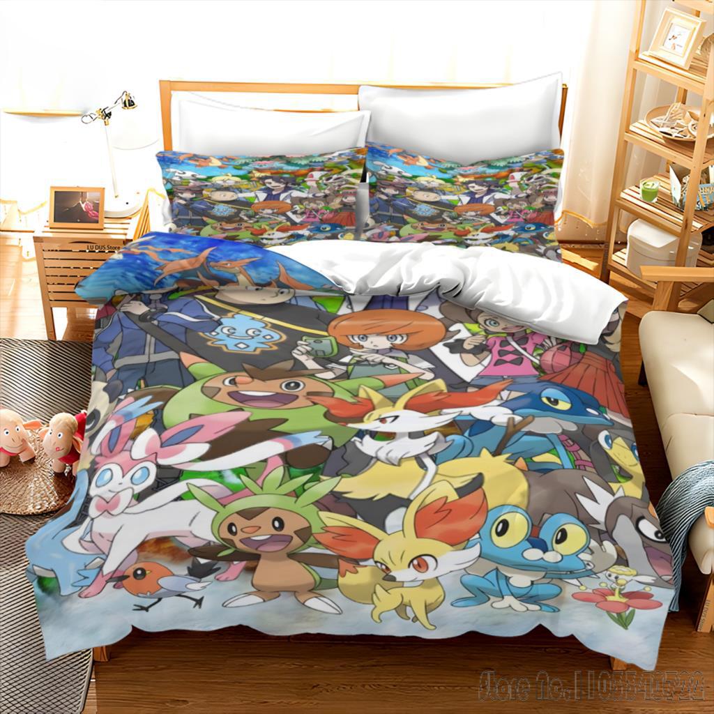 Anime Pikachu Duvet Cover Sets Bedroom Bedding For Boys Kids Teens Girls Pokemon Quilt Cover Pillowcases Christmas Gift