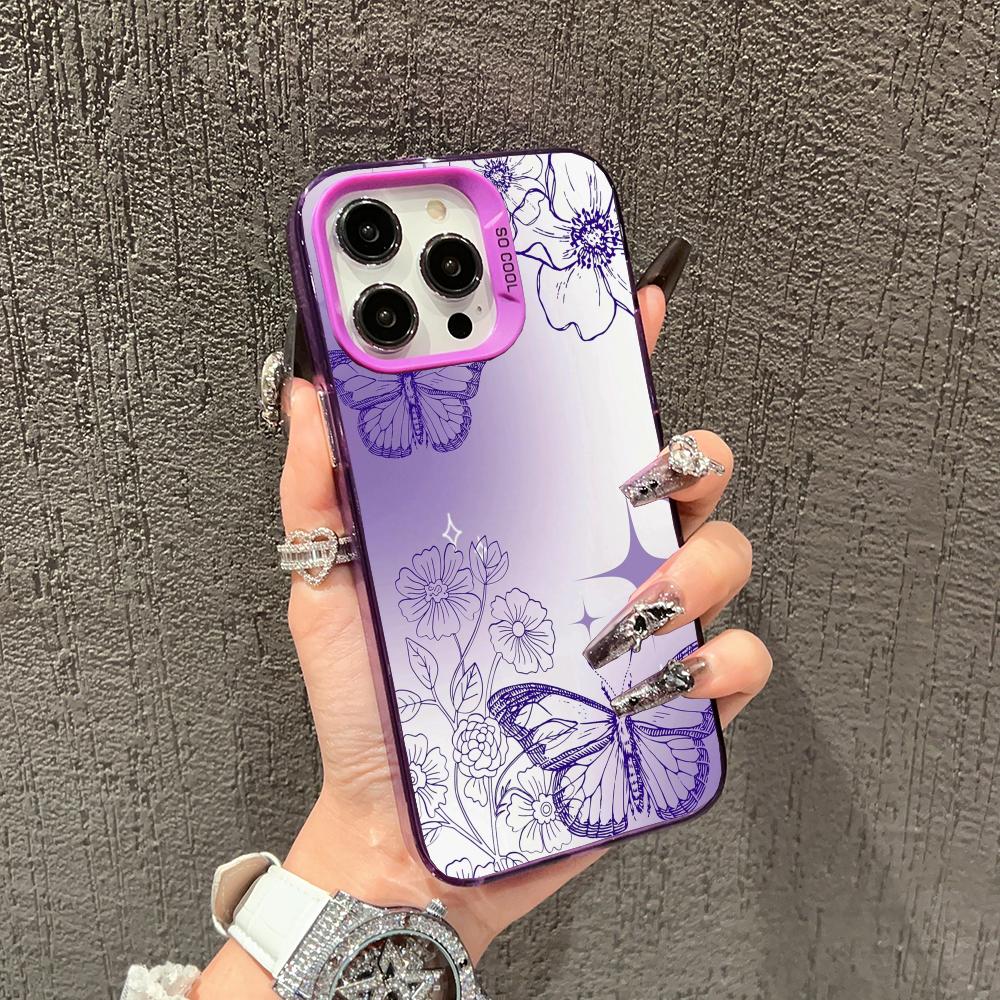 Beautiful Purple Butterfly Pattern Phone Case Suitable for iPhone 17 16 15 14 13 12 11 Pro/Max/Plus Shockproof and Anti Drop
