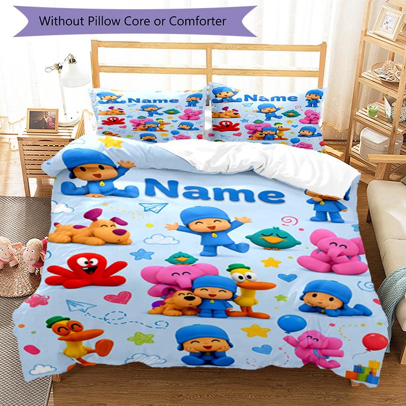 Set Biancheria da Letto Pocoyo Personalizzato con Nome 3 Pezzi Copripiumino Chiusura Include 1 Copripiumino 2 Federe Morbido e Confortevole Per Tutte le Stagioni
