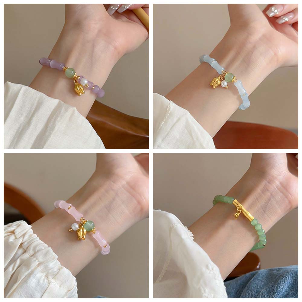 

Стеклянные бамбуковые соединения Лотос бамбуковый браслет Антикварный браслет Ханьфу украшения для рук Девочки