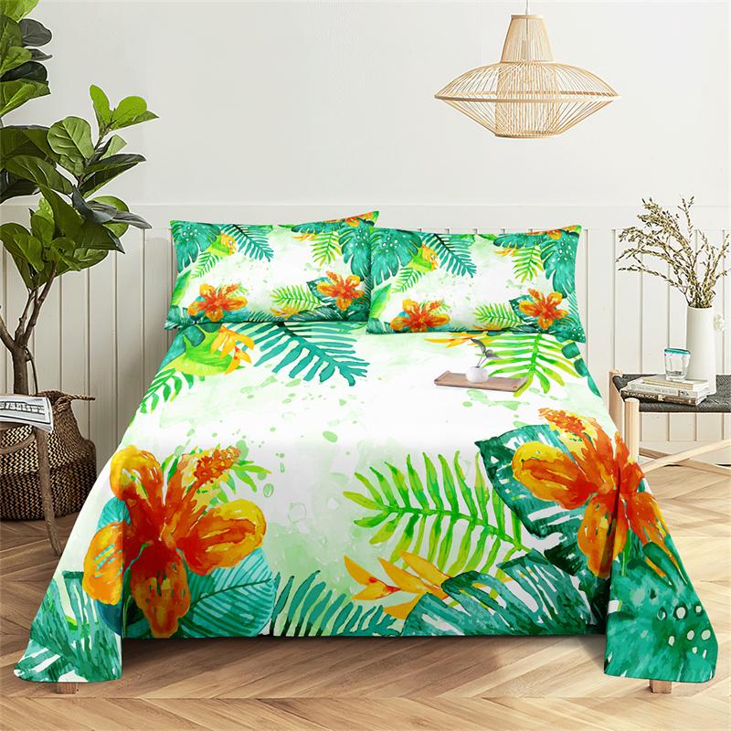 Bedding Sets Tropical Plants Bed Sheet Fashion Design Queen Size Flat Sheet Boys Girls Bed Sheet Set Bed Sheets and Pillowcases
