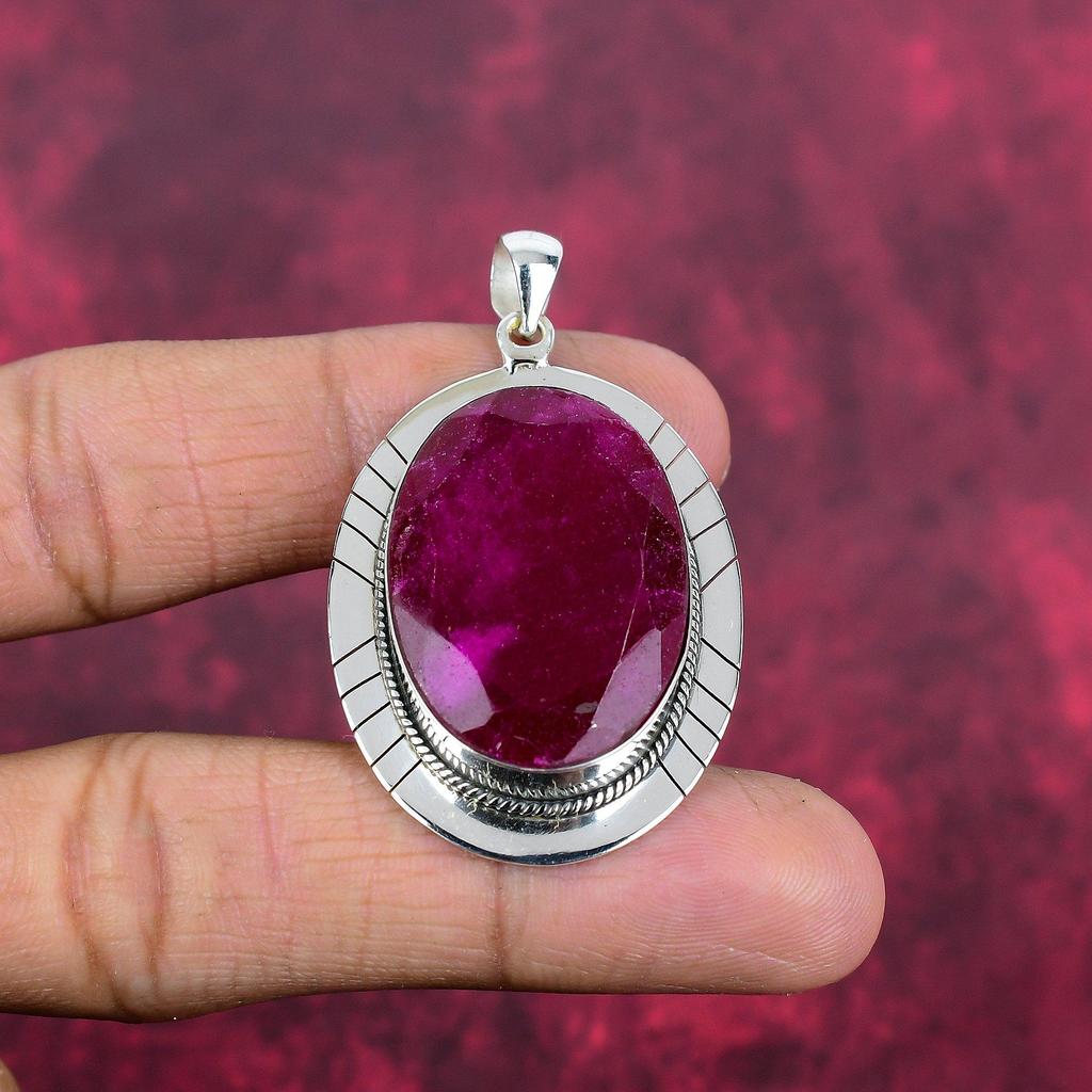 Ruby Zoisite Pendant Gemstone Jewelry, 925 Solid Sterling Silver Handmade Pendant, Latest Design Jewelry