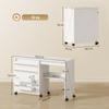 Folding Sewing Table, Rolling Sewing Furniture, Barn Door Magnetic, 2 Bins, Shelf, 18 Pegs, White