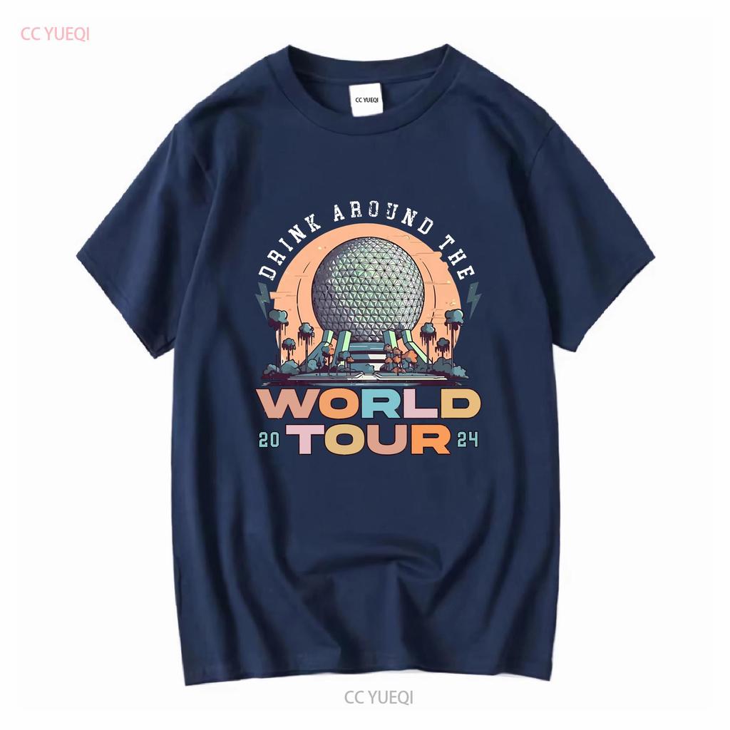 Retro Epcot Drink Around The World Tour T Shirt long or short sleeves vintage Washed streetwear Breathable Comfortable