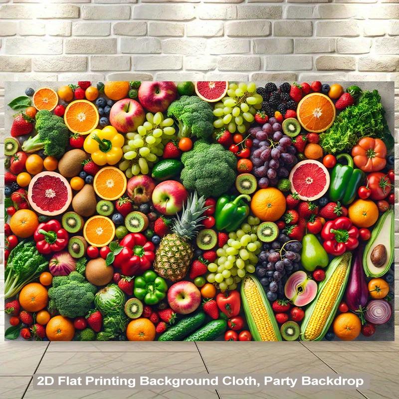 2D Flat Colorful Polyester Background Cloth with Various Fruits and Vegetables for Living Room Bedroom or Party Decoration