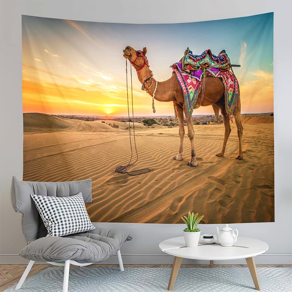 Animal Camel Tapestry Sunset Scenery Tapestry Desert Sunset Tapestry Home Living Room Bedroom Aesthetics Decoration Tapestries