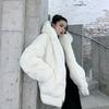 Coat Women's Autumn and Winter Loose Plush Faux Rabbit Fur Hooded Cardigan Women Casual Fashion Medium Length Fur Coat