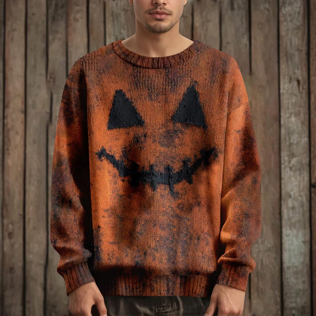 Herre Langermet Pullover Genser Casual Halloween Trykk Strikket Oversized Genser