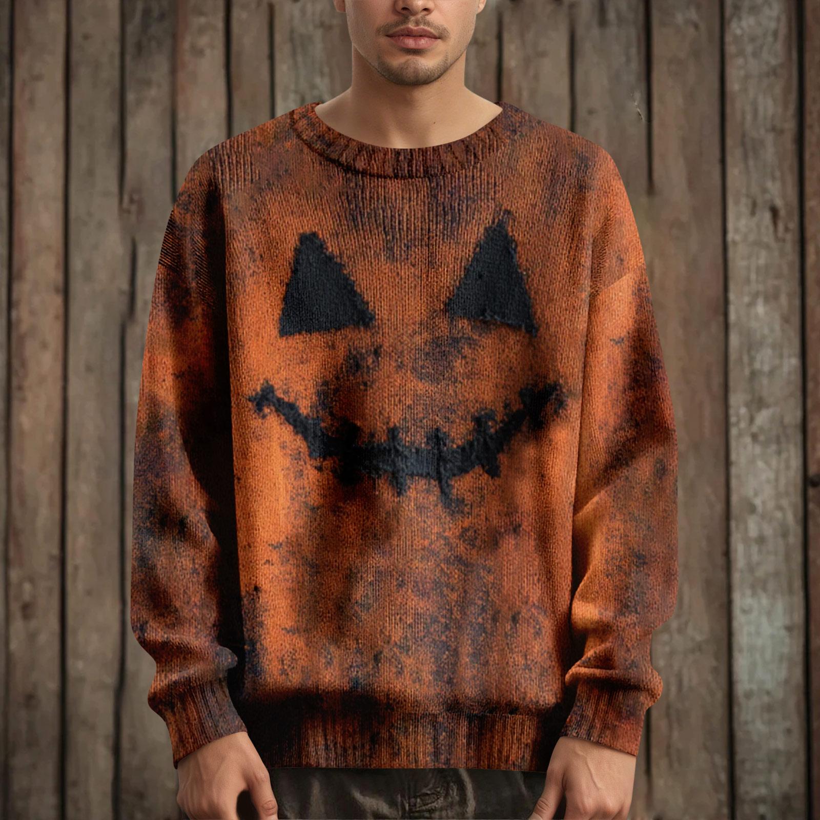 

Мужской пуловер с длинным рукавом, повседневный вязаный свитер оверсайз с принтом на Хэллоуин M