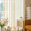 1 Stück NAPEARL Beige Tüll Französisch Retro Jacquard Rüschenkante Transparenter Vorhang für Wohnzimmer Schlafzimmer Balkon Fenster Heimdeko