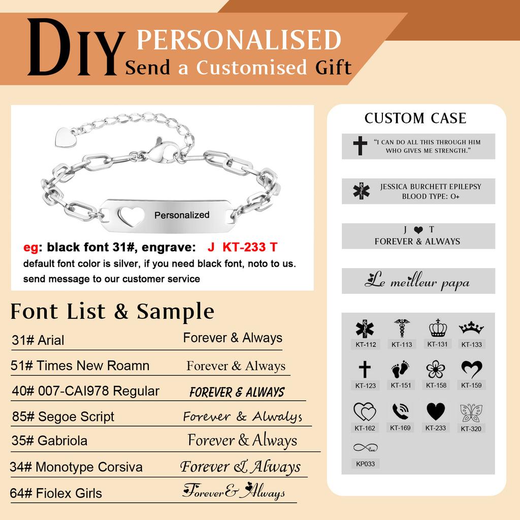 Free Engraving Name Heart Bracelet for Baby Kids, Hypoallergenic Stainless Steel Adjustable,Personalized ID Mom Daughter Gift
