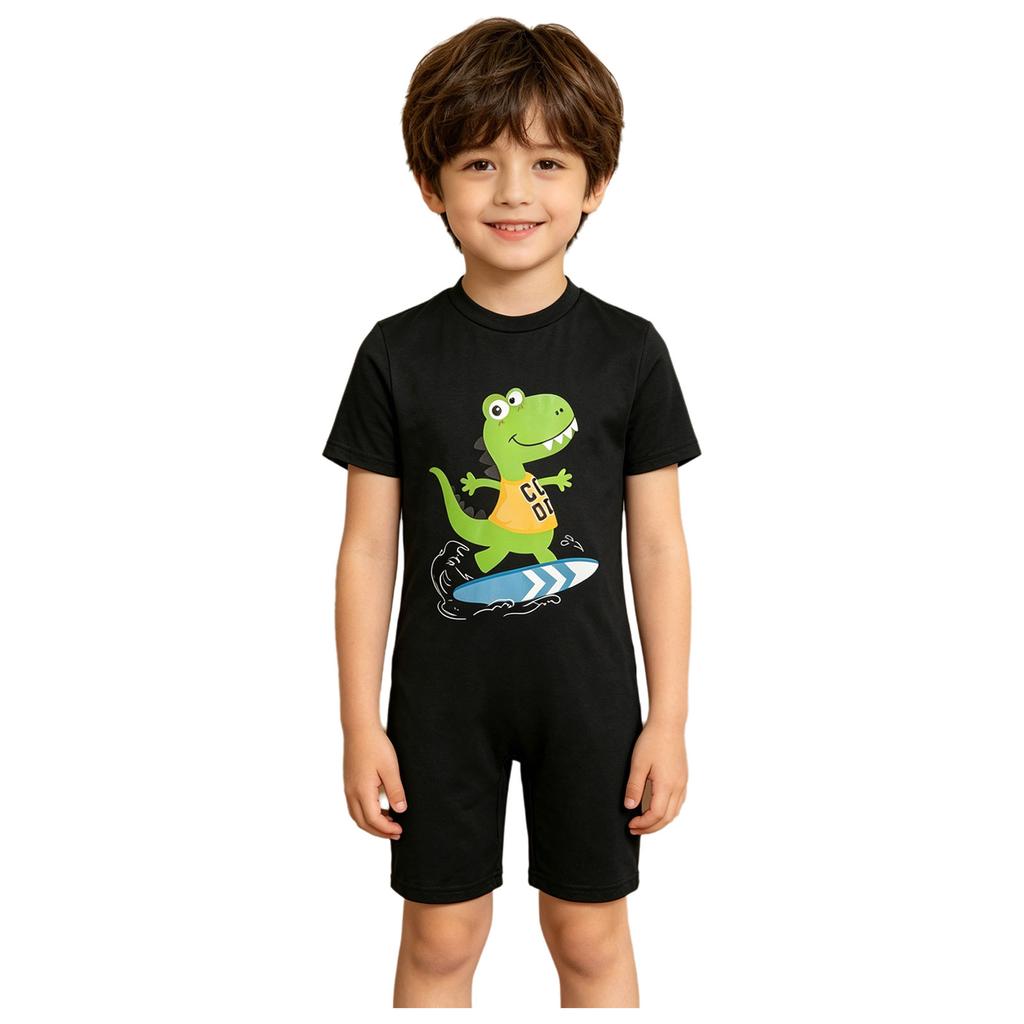 Boys Dinosaur Jumpsuit Short Sleeve Back Invisible Zipper Thigh Length Adaptive Bodysuit Special Needs