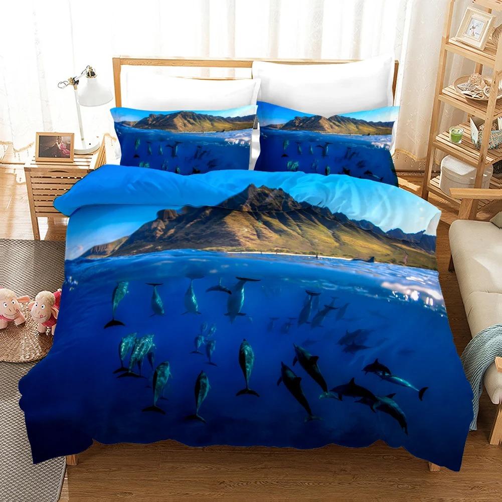 Delfin Dynetrekksett 3D Delfiner Hopper Sengetøy Polyester Havdyr Tema For Tenåringer Dobbel Queen King Size Dyne Trekk