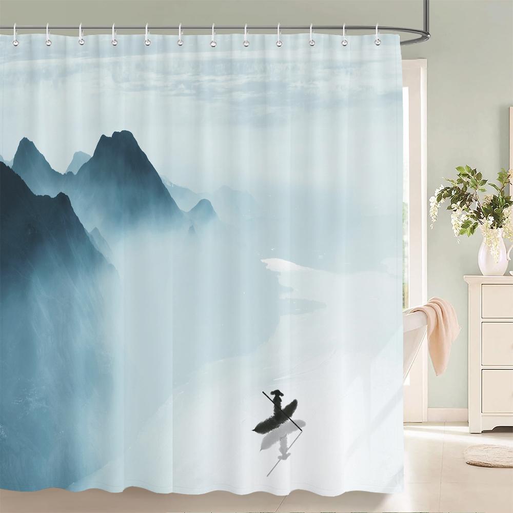 Ink Painting landscape 180x180cm Shower Curtains Waterproof Polyester Chinese style Flower Birds Bathroom Curtain With Hooks