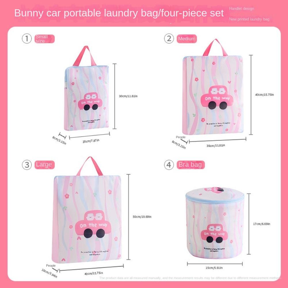 Cute Cartoon Pink Car Blue Puppy Laundry Bag Anti-deformation Storage Bag Protective Washing Bag with Handle Breathable