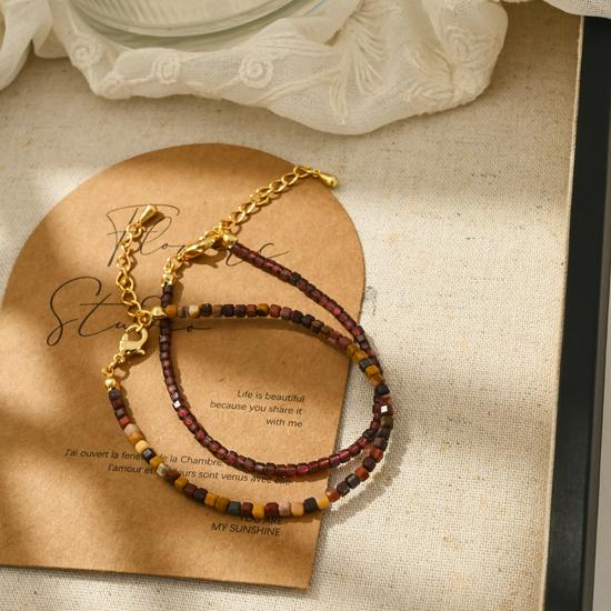 Vintage Sparkling Sugar Cube Natural Stone Layered Bracelet for Women