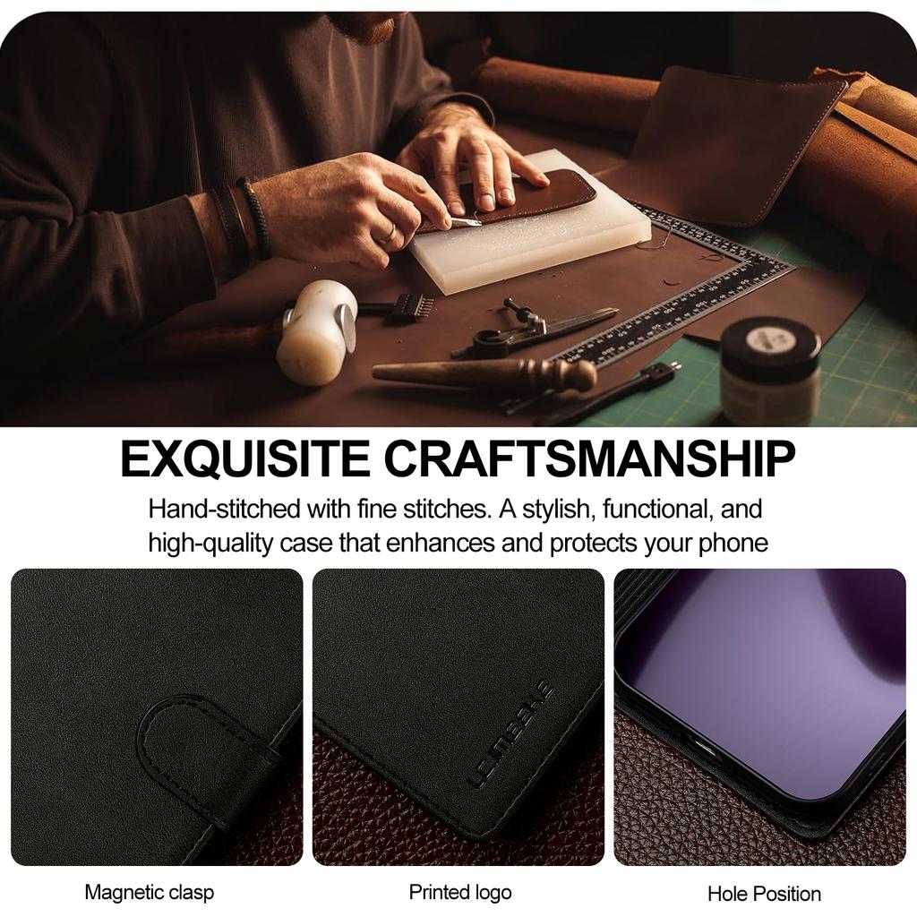 LC.IMEEKE For iPhone 17 Pro Case Calf Texture PU Leather Stand Wallet Phone Cover