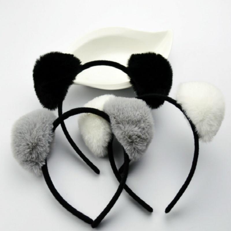 Plush Hair Hoops Cat Ears Headband for Women Girl Big Hair Ball Headband Tiara Party Hairband Hair Accessories Panda Ear