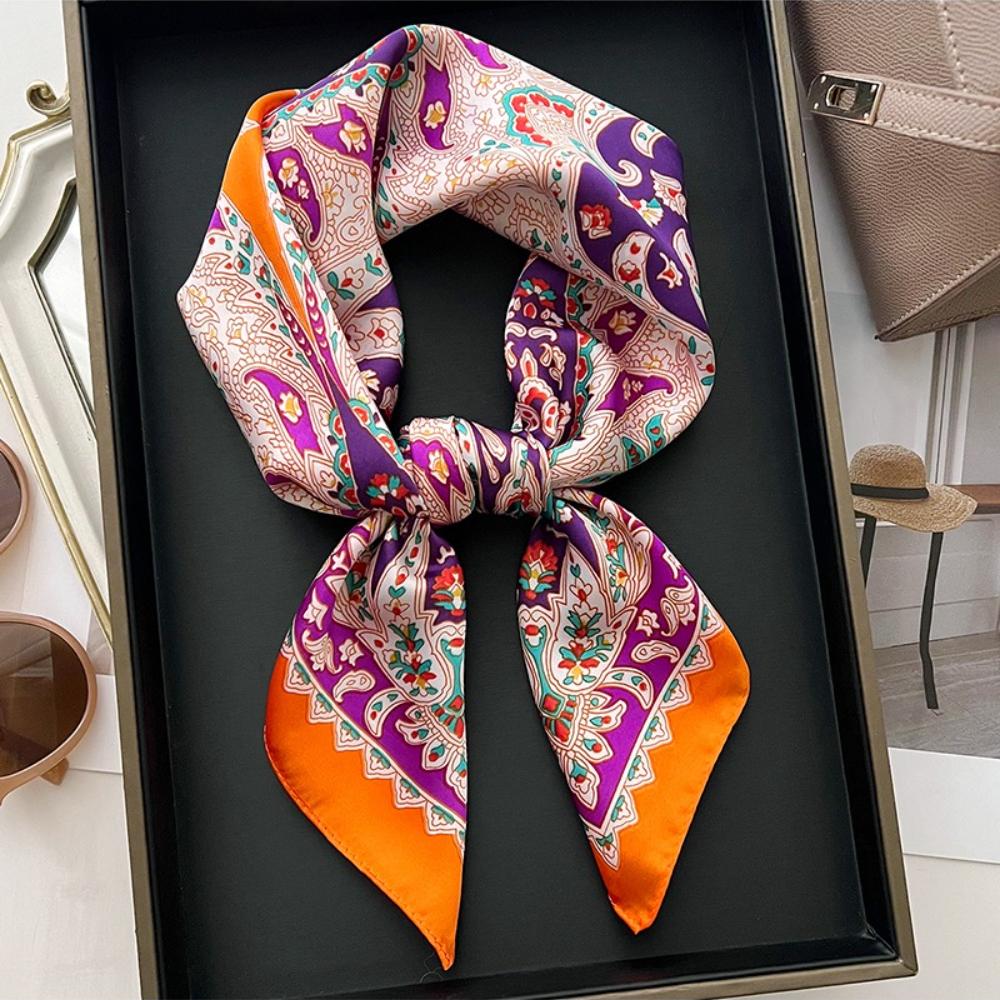 Luxury Print Square Silk Scarfs For Women Decorate Neck Ties Fashion 70*70Cm Kerchief Lady Summer Beach Hijab Female Neckerchief