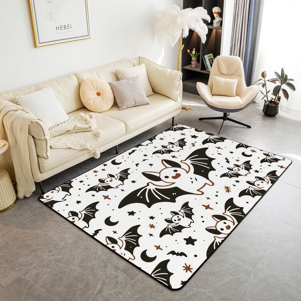 Erosebridal Moth Skull Moon Area Rug 4'11" X 3'3" Bohemian Stars Exotic Living Room Rugs Starry Sky Mysterious Decorative Carpet Black and W