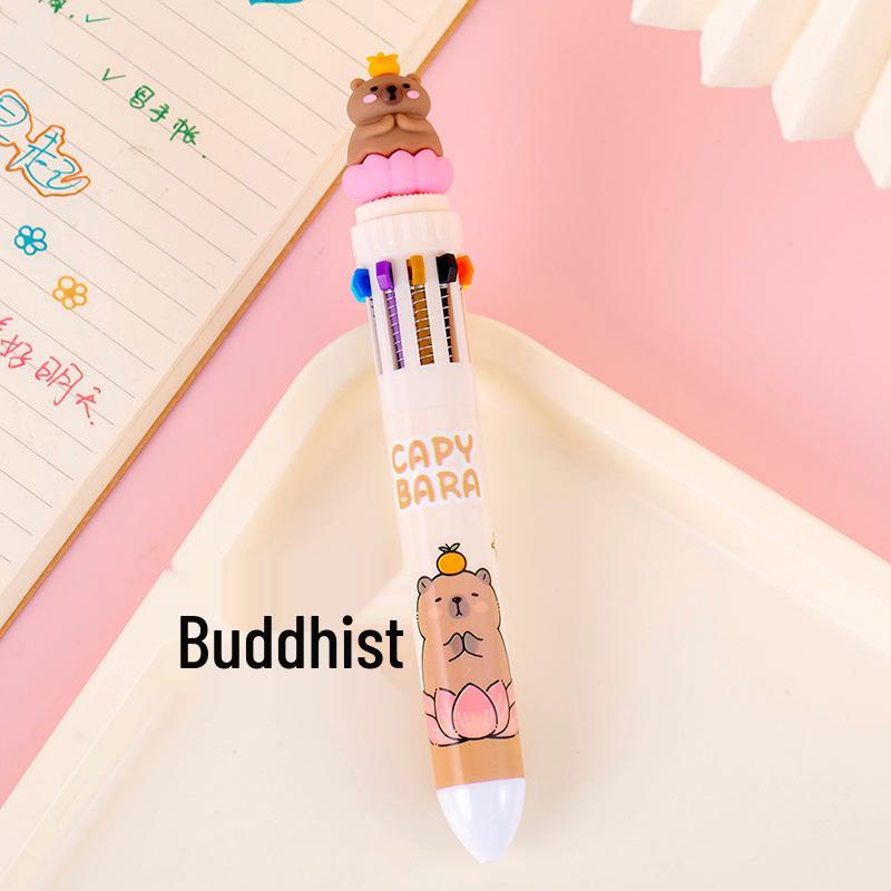 Capybara Multi-Color Cartoon Ballpoint Pen - Ten Colors Press-Type Note Marker for Students