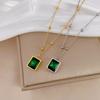 Square Emerald Minimalist Furnace Real Gold Necklace Female Collarbone Chain Accessories