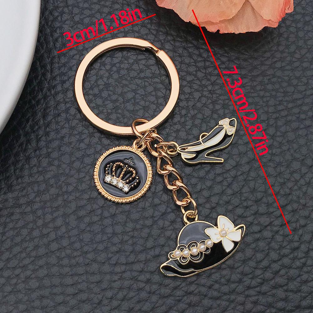 Black KC Gold Inlaid Diamond High-Heeled Shoes and Crown Keychain Pendant