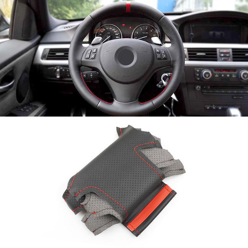 

Car Steering Wheel Cover Leather Trim Black with red strip For BMW M Sport 1 3 Series E82 E87 E90 X1 E84 old style 2011-2013