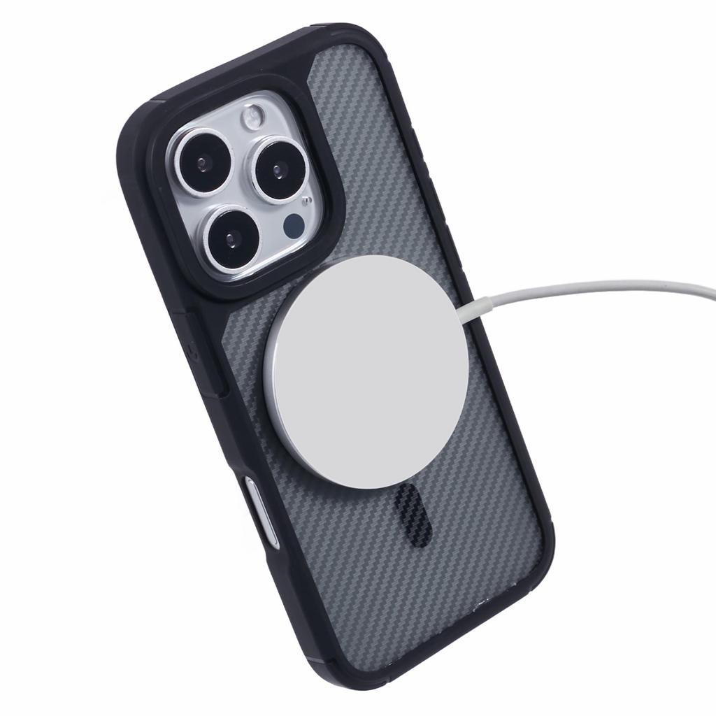 Für iPhone 16 Pro Handyhülle Kompatibel mit MagSafe Kohlefasertextur TPU+PC Handyhülle