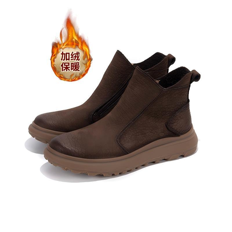 

Thick soled leather casual leather boots for men in autumn and winter retro and fashionable men s boots with plush Chelsea boot 45
