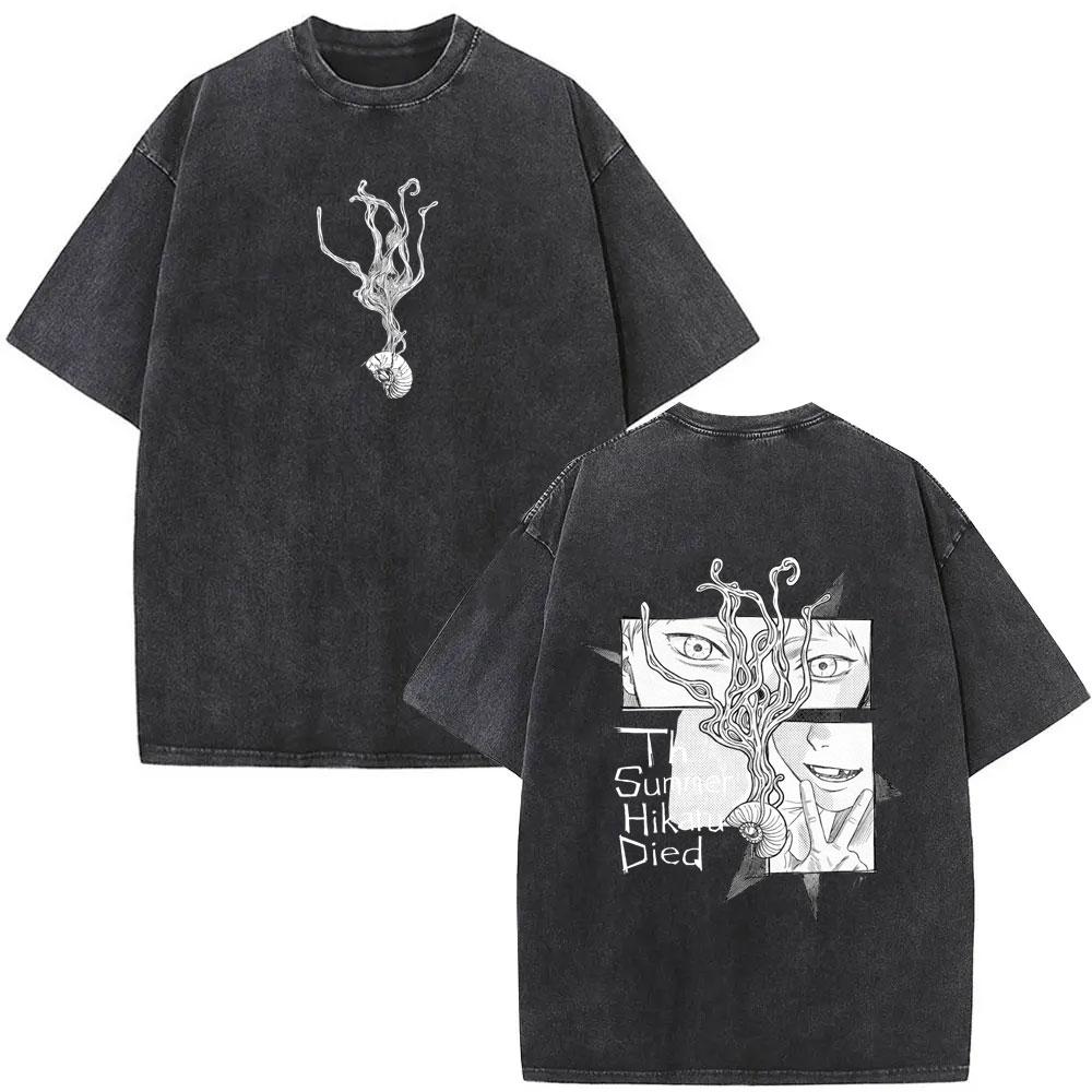 Gewassen Vintage Anime The Summer Hikaru Died Hikaru Indou Yoshiki Tsujinaka T-shirts Mannen Koppel Manga Casual Oversized T-shirts