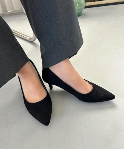 Oriental Traffic R-3202 Women's Black Pumps with a 5cm Heel, Jumping Design, Comfortable Walking, Comfortable Fit, Cushioned Heel, Size 22.5cm, Busine