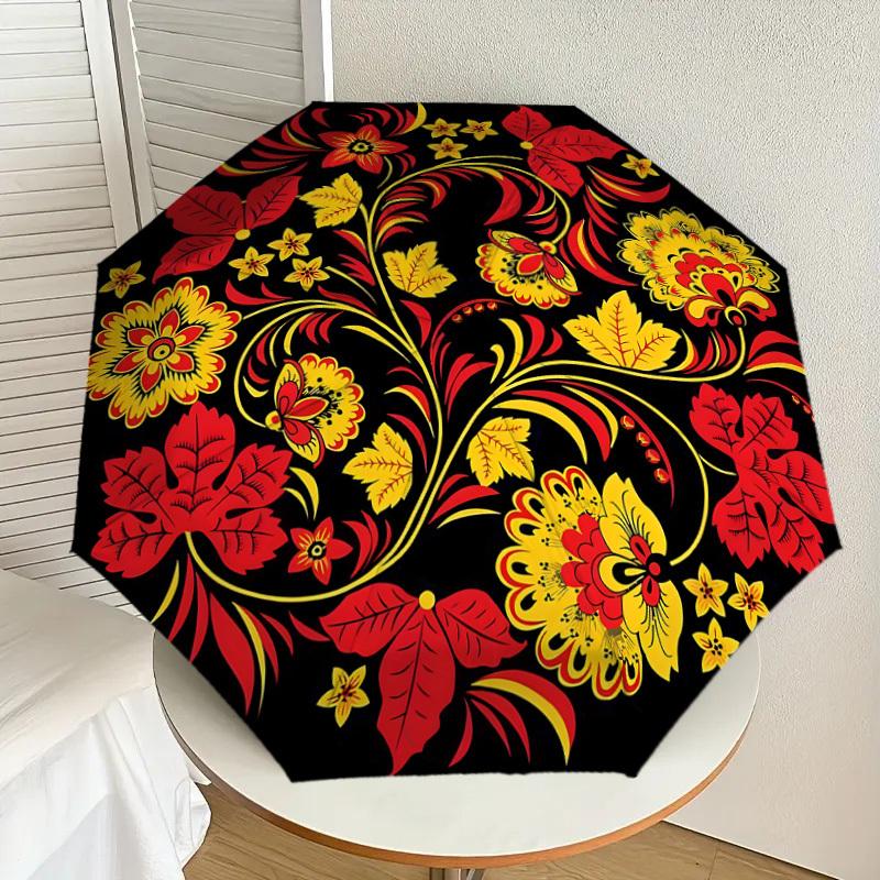 

1pc Red and Yellow Floral Pattern Umbrella with Plastic Handle,Suitable for All Seasons Home Travel Outdoor UmbrellaDD1037