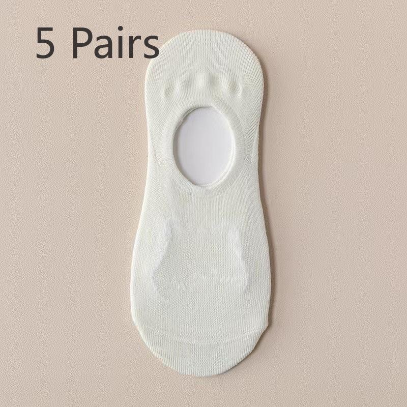 5 Paar Damen Anti-Rutsch und Nicht-Abfallende Bootssocken, Sommer Dünn und Trendy Flach Anti-Rutsch Silikon Cartoon Bär Unsichtbare Socken