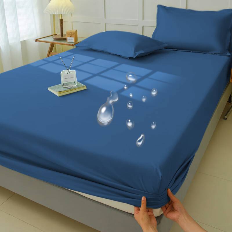 Waterproof Fitted Sheet Bedding Cover Bed Cloth Solid Color Mattress ,Soft Breathable Noiseless Bed Cover Deep Pocket Large Size