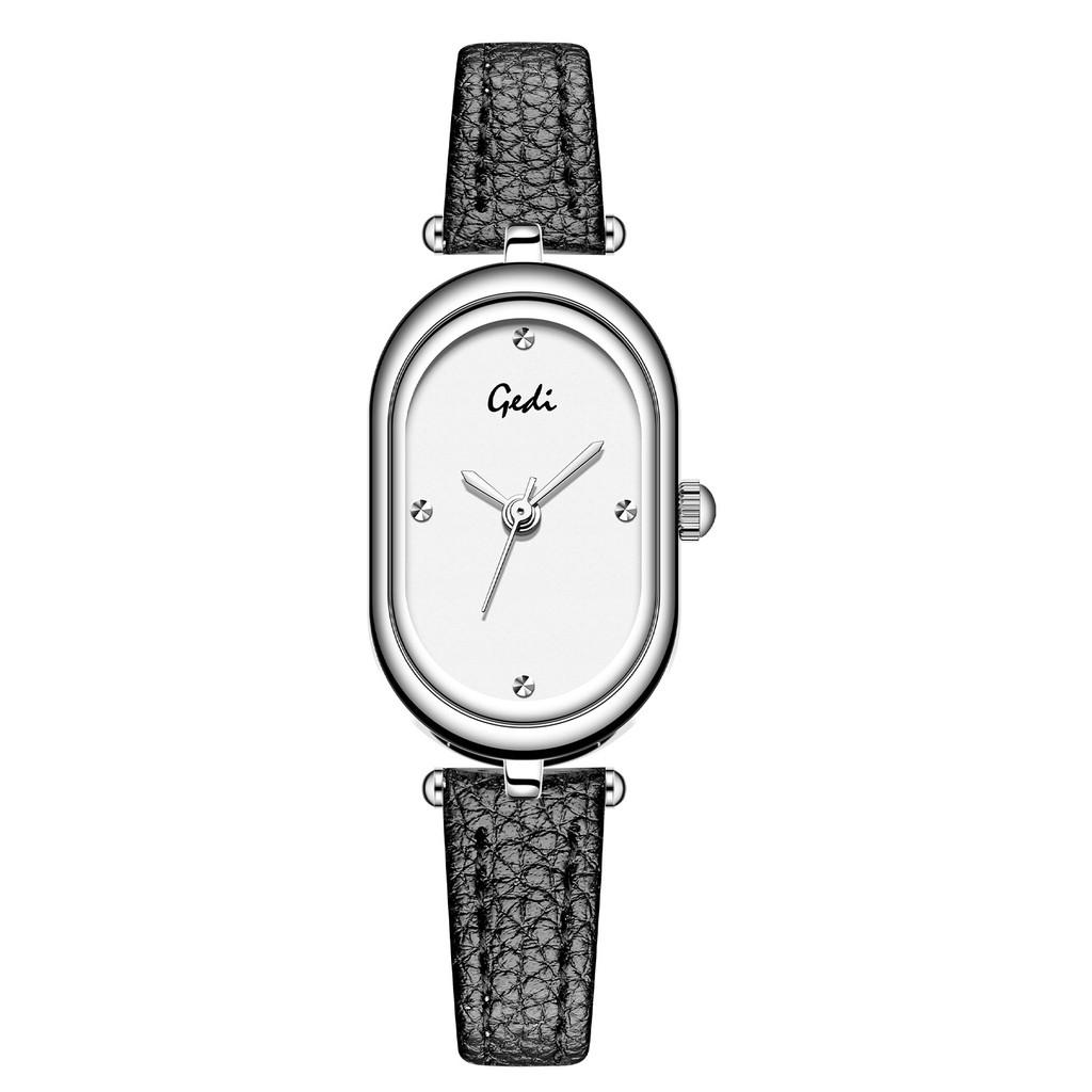 French Vintage Elliptical Quartz Watch For Women With Waterproof 30m And Leather Strap