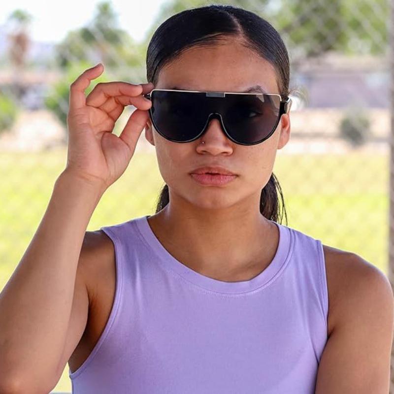 Non-poarized Vintage Semi-round Sunglasses Women Fashion Outdoor Large Frame One-piece Lens Eyeglasses Oversized Daily Stylish Accessories