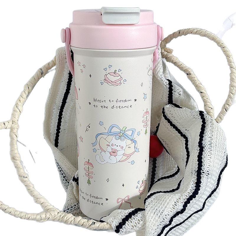 Salt Cat Creators 600ml Insulated Travel Mug With Handle And Straw For Office And Outdoor Use