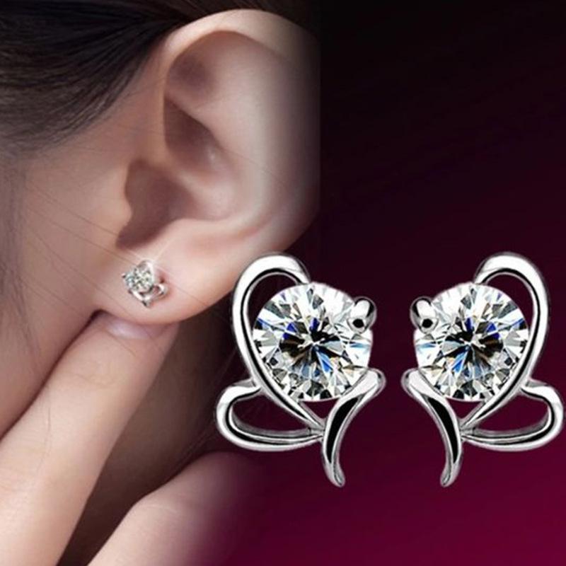 

1 Pair of Delicate and Compact Women s Butterfly Earrings, Sweet Flower Synthetic Zircon Earrings. серебряный