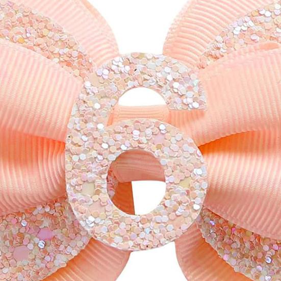 Pink Birthday Hair Bow for Baby 1-6 Years Glitter Sequin Party Hairpin Satin Ribbon Bow with Elastic Tie & Metal Clip Sparkling Number Hair Accessory