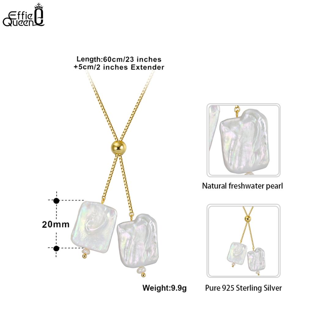 EFFIE QUEEN Fashion Baroque Pearl Pendant Necklace 925 Sterling Silver Box Chain with Pearls Choker Jewelry Birthday Gift GPN14