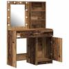 Makeup Table Set with LED Mirror and Shelf 2 pcs Reclaimed Wood Particleboard