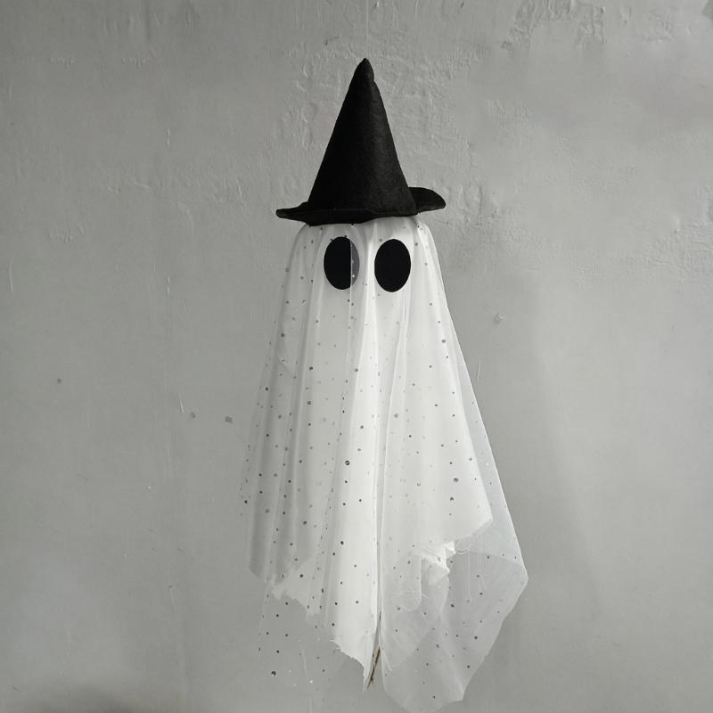 Hanging Spirit Figure Set for Halloween, 3 Fabric Draped Seasonal Accents for Living Room Porch Doorway and Themed Party Display Use