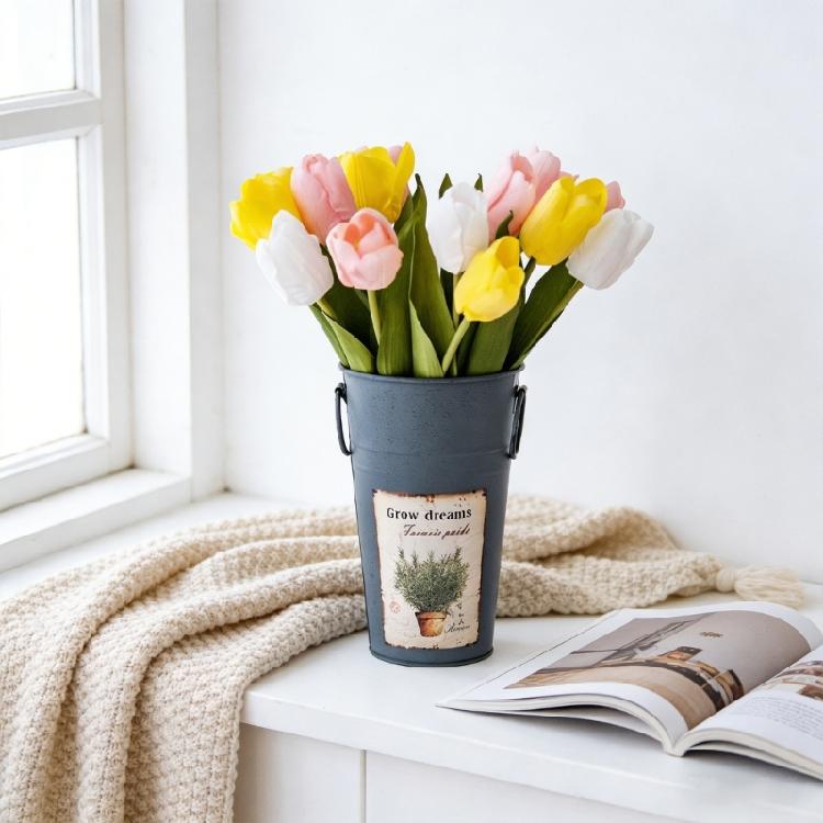 Galvanized Metal Vases with Handle,Rustics Flower Bucket for Cut Flowers,Retro Flower Container for Table Centerpieces