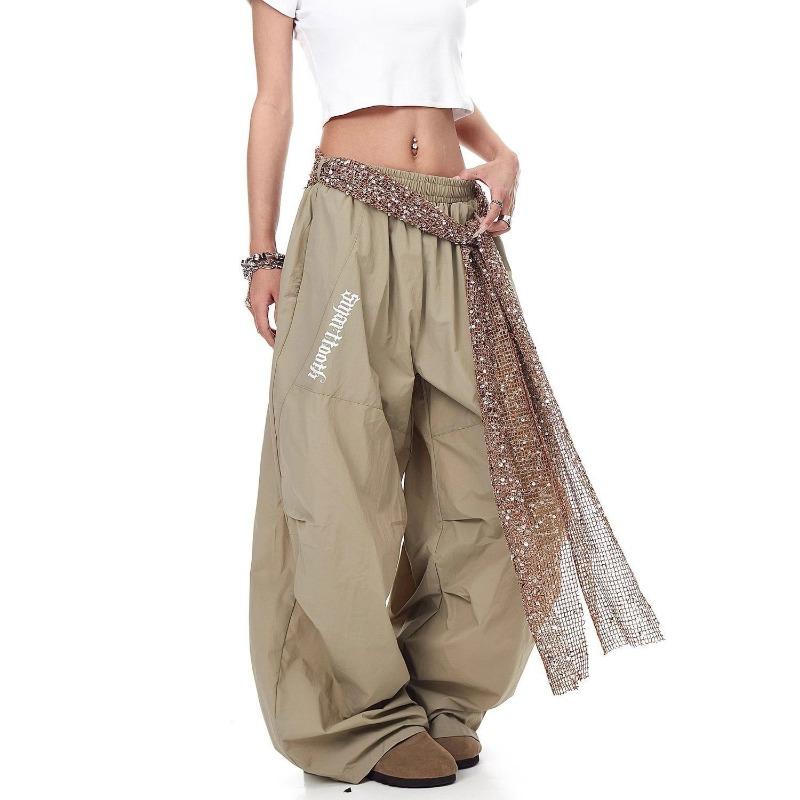 Street jazz sequined belt scimitar casual pants men's and women's design pleated loose drape overalls